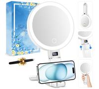 30X Lighted Makeup Mirror, Rechargeable Magnifying Vanity Mirror with Battery Display, Height Adjustable Makeup Mirror, 3 Color LED Lights for Tweezing, Eyebrows, Facial Hair & Precise Makeup