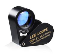 30x Magnification Jewelry Gem Loupe with UV & 6 LED Light, 21mm Optical Glass Triplet Magnifiers Lens Portable Handheld Magnifying Tool