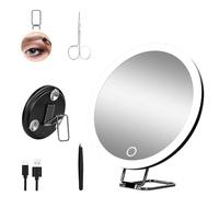 30X Magnifying Light Mirror with Stand, Sucker, Scissors, Tweezers for Women (Black)