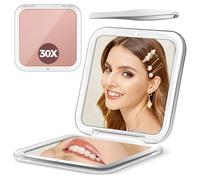 30X Magnifying Mirror, Compact Travel Mirror for Purse & Pocket, Double-Sided 1X/30X HD Makeup Mirror with Tweezers - Portable Mirror for Eyebrow Plucking, Daily Beauty & Travel Essentials, Rose
