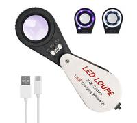 30X Rechargeable Jewelers Loupe Magnifier with UV & LED Lights 22mm Triplet Lens Illuminated Magnifying Glass Pocket Folding Jewelry Loop Metal Construction for Jewelry, Stamp, Coin, Textile, Plant