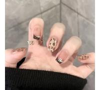 30x Reusable Artificial Nails French Tip Press On Leopards Print Full Covers Stick On Glittering False