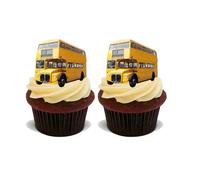 30x YELLOW LONDON BUS Premium Edible Stand Up Rice Wafer Cup Cake Toppers D15 BUSES