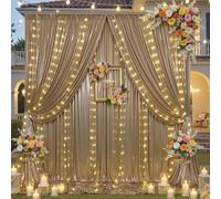30x10 ft Champagne Sequin Backdrop Curtain with Lights for Parties, Wrinkle Free Glitter Photo Backdrop Drapes Shimmer Back Drop Cloth with Light Strings for Wedding Birthday Photography Background