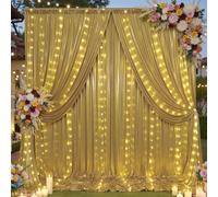 30x10 ft Gold Sequin Backdrop Curtain with Lights for Parties, Wrinkle Free Glitter Photo Backdrop Drapes Shimmer Back Drop Cloth with Light Strings for Wedding Birthday Photography Background
