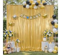 30x10ft Gold Sequin Backdrop Curtain for Parties Glitter Photo Backdrop Wrinkle Free Polyester Drapes Shimmer Back Drop for Wedding Birthday Baby Shower Photography Shiny Background 6 Panels 5x10ft