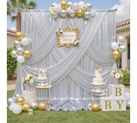 30x10FT Non-Shedding Glitter Silver Backdrop Curtain, Wrinkle-Free 5x10FT Backdrop Drapes for 6 Panels Back Drop Cloth for Wedding Birthday Baby Shower Photography Graduations
