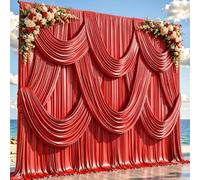 30x10ft Red Glitter Backdrop Curtain for Parties, Wrinkle Free Satin Photo Backdrop Drapes 6 Panels 5x10FT Shimmer Back Drop Cloth for Wedding Birthday Baby Shower Photography Background Decor