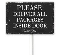 30x20 CM Please Deliver All Packages Inside DoorAluminum Yard Sign With Stake, Vintage Packages Sign for Home Or Business Outdoor Use, Rustproof Easy Install