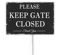 30x20 CM Please Keep Gate Closed Yard Sign With Stake Dog Inside Please Close Gate Aluminu Sign Outdoor Metal Plaque for Garden Fence Pets Owner Home Decor - Black