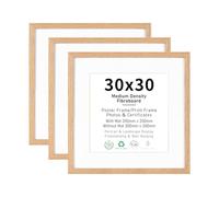 30x30 Picture Frame Set of 3, Display 20x20cm or 30x30cm Images, Natural Wood Photo Frames for Wall Mounting Display
