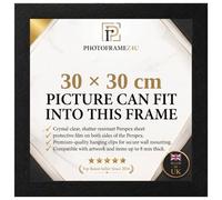 30x30cm Black Picture Frame for Wall Mount | Wood Effect Photo Frame with Clear Plexiglass | Portrait or Landscape Hanging Frame for Photos, Prints, Certificates & Home Décor