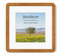 30x30cm Frame,Solid Teak Wood 30x30 Poster Frame with Tempered Glass | 30cm x 30cm Wood Picture Frames with Mat for 20x20cm Photos,30 x 30 cm Natural Wood Photo Frames for Wall Gallery Decor Art