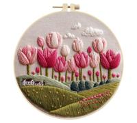 30x30cm Tulip B DIY Long Stitch Cotton Embroidery Kit with Embroidery Hoop Pre-Printed Pattern Needlework Handmade Plant Pattern Needlepoint Kit for Craft Lover Gift