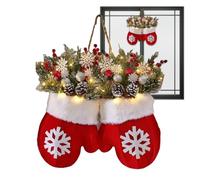 30x35cm Christmas Glove Wreath - Velvet Pre-Installed Hook | Artificial Pine Red Berries Frosted Pinecones Rustic Wreath With LED|for Front Door Fireplace Porch Farmhouse Christmas Decor
