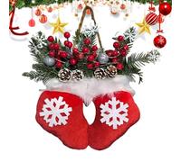 30x35cm Light Up Christmas Glove Wreath - Pre-Installed Hook, Warm Glow | Artificial Pine Red Berries Frosted Pinecones LED Wreath | For Front Door, Fireplace, Living Room, Window, Indoor Outdoor
