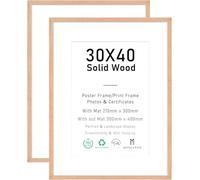 30x40cm Certificate Picture Frame,OAK Wood Photo Frame with mount for A4 or 4-4x6 print,Poster Frame with plexiglass for Wall Mount Display,Set of 2
