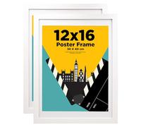 30x40cm picture frame,12x16 picture frame 100% Solid Wood Matted for 14x11, 30x40 frame with Plexiglass,Poster Frame for Wall Mounting, 16x12 inch Certificate Frame for Portrait, Set of 2, White