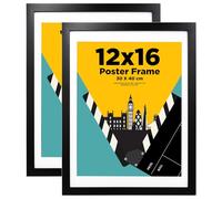 30x40cm picture frame,12x16 picture frame 100% Solid Wood Matted for 14x11, 30x40 frame with Plexiglass, Poster, Frame for Wall Mounting, 16x12 inch Certificate Frame for Portrait,Set of 2, Black