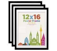 30x40cm Picture Frame with 14x11 Mount, Wooden 12x16 Frames Featuring Clear Acrylic Glass for Table and Wall Mounting, Perfect for Portrait, Home, Officee, Black,3 Pack