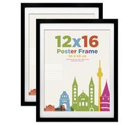 30x40cm Picture Frame with 14x11 Mount, Wooden 12x16 Frames Featuring Clear Acrylic Glass for Table and Wall Mounting, Perfect for Portrait, Home, Officee, Black,2 Pack
