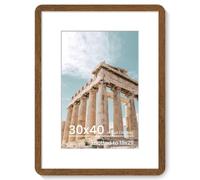 30x40cm Solid Oak Wood Frame with Round Corner & HD Tempered Glass, Walnut | Picture Frame with mat for 20x30cm, Hanging Hardware Included, for Wall & Tabletop