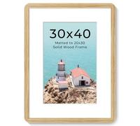 30x40cm Solid Oak Wood Picture Frame with HD Tempered Glass & Round Corner | Photo Frame with mat for 20x30cm, Hanging Hardware Included, for Wall & Tabletop