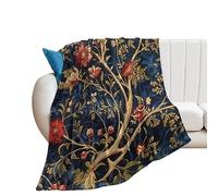 30x40in Flannel Fleece Throw Blanket for Couch Office Bed Burgundy Gold Navy Blue Floral Botanical Lightweight Plush Fuzzy Cozy Soft Blankets And Throws for Kids Students Girls All Season Use