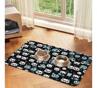 30x45cm Black and White Panda face Print Pet Absorbent Feeding Mat - Quick Dry Food Pad/Leather Placemat, for Dog Cat Food Bowl Water