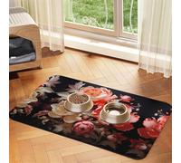 30x45cm Pet Absorbent Feeding Mat - Brightly Colored Peonies Print Leather Non-Slip Placemat, for Dog Cat Food and Water Bowl Pads