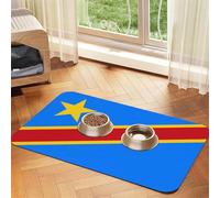 30x45cm Pet Absorbent Feeding Mat - Flag of The Congo Print Leather Non-Slip Placemat, for Dog Cat Food and Water Bowl Pads