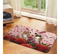 30x45cm Pink Cow with Strawberries Print Pet Absorbent Feeding Mat - Quick Dry Food Pad/Leather Placemat, for Dog Cat Food Bowl Water