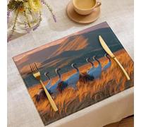 30x45cm Placemats Set of 4, Close-Up Of Wild Animals Table Mats | Heat-Resistant Red-Crowned Cranes In Wheat Fields Washable Place Mats for Home and Use Kitchen Dining Table, Golden Yellow