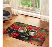 30x45cm Red Geraniums Print Pet Absorbent Feeding Mat - Quick Dry Food Pad/Leather Placemat, for Dog Cat Food Bowl Water