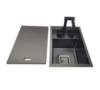 30x45cm RV Embedded Sink - Apartment Kitchen Bar Hidden Sink with Folding Faucet Cover, Stainless Steel Invisible Mini Dishwashing Basin Space-Saving with Siphon Drain(Black+FaucetB)