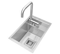 30x45cm RV Embedded Sink - Apartment Kitchen Bar Hidden Sink with Folding Faucet Cover, Stainless Steel Invisible Mini Dishwashing Basin Space-Saving with Siphon Drain(Silver+FaucetA)