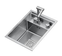 30x45cm RV Embedded Sink - Apartment Kitchen Bar Hidden Sink with Folding Faucet Cover, Stainless Steel Invisible Mini Dishwashing Basin Space-Saving with Siphon Drain(Silver+FaucetB)