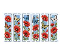 30x50cm 2-Strand Stamped Stitch Kit 14CT for Adults Bookmark | 6Pcs Single-Sided Multi Patterns Cotton Fabric Floss Needle Printed High-Res Pattern Chart