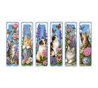 30x50cm 2-Strand Stamped Stitch Kit 14CT for Adults Bookmark | 6Pcs Single-Sided Multi Patterns Cotton Fabric Floss Needle Printed High-Res Pattern Chart