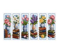 30x50cm 2-Strand Stamped Stitch Kit 14CT for Adults Bookmark | 6Pcs Single-Sided Multi Patterns Cotton Fabric Floss Needle Printed High-Res Pattern Chart