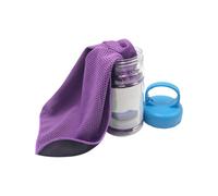 30x90cm Cooling Ice Sports Towel with Portable Storage Bottle, Instant Chill Cold Feeling Microfibre Towel, Quick Dry Soft Sweat Towel for Running Gym Hiking Beach Summer Activities,Purple