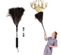 31-110cm Feather Duster Extendable, Ostrich Feather Duster for Cleaning, Long Handled Dusters with Fluffy Natural Feathers Household Dust Removal Tool for Cleaning High Ceilings Cupboards Car Office