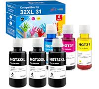31 32XL Compatible Ink Bottle Replacement for Hpq 3132 31XL 32XL Refill Ink for Smart Tank Plus 551 555 651 655, 7301 7602 7001 6001 5101, Ink Tank 310 319 410 415 416 418 419 Printers (3Black 3Color)