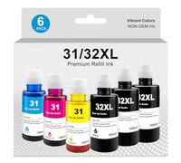31 32XL Compatible Ink Bottle Replacement for Hpq 3132 31XL 32XL Refill Ink for Smart Tank Plus 551 555 651 655, 7301 7602 7001 6001 5101, Ink Tank 310 319 410 415 416 418 419 Printers (3Black 3Color)