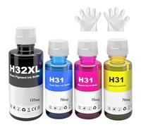 31 32XL Ink 5105 5107 Compatible with HP 31 32XL Ink Bottle Multipack for 7605 7005 7305 7007 7307 6005 6006 570 555 655 559 455 315 319 519 7605 7306 7006 (4-Pack - Black/Cyan/Magenta/Yellow)