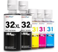 31 32XL Ink Refill Bottles, Compatible with HP Smart Tank Printer 5105 5106 5107 5108 7000 7005 7006 7305 7306 7605, 310 315 410 415 Series and More (165ML 32XL Black, 80ML 31 Color)