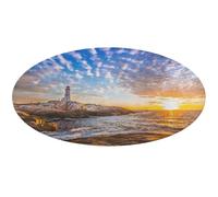 31.4 in Round Area Rug Doormat, Non-Slip Floor Entry Welcome Mat, Front Door Mats Carpets Rugs Doormats for Outdoor or Indoor Print Bay Lighthouse Sunset Seascape View in Halifax, Nova Scotia