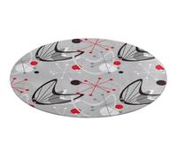 31.4 in Round Area Rug Doormat, Non-Slip Floor Entry Welcome Mat, Front Door Mats Carpets Rugs Doormats for Outdoor or Indoor Print Seamless Vintage Atomic Retro mid Century 1950 Red Black Grey