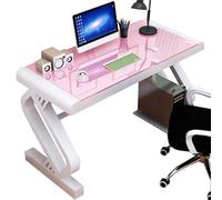 31.5/39.4/47.7 Inch Tempered Glass Office Desk - S-Leg Steel Frame Workstation With Cable Management, Study Table For Dorm(White+pink,120 * 60 * 75cm)