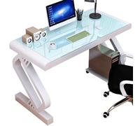 31.5/39.4/47.7 Inch Tempered Glass Office Desk - S-Leg Steel Frame Workstation With Cable Management, Study Table For Dorm(White color,100 * 60 * 75cm)